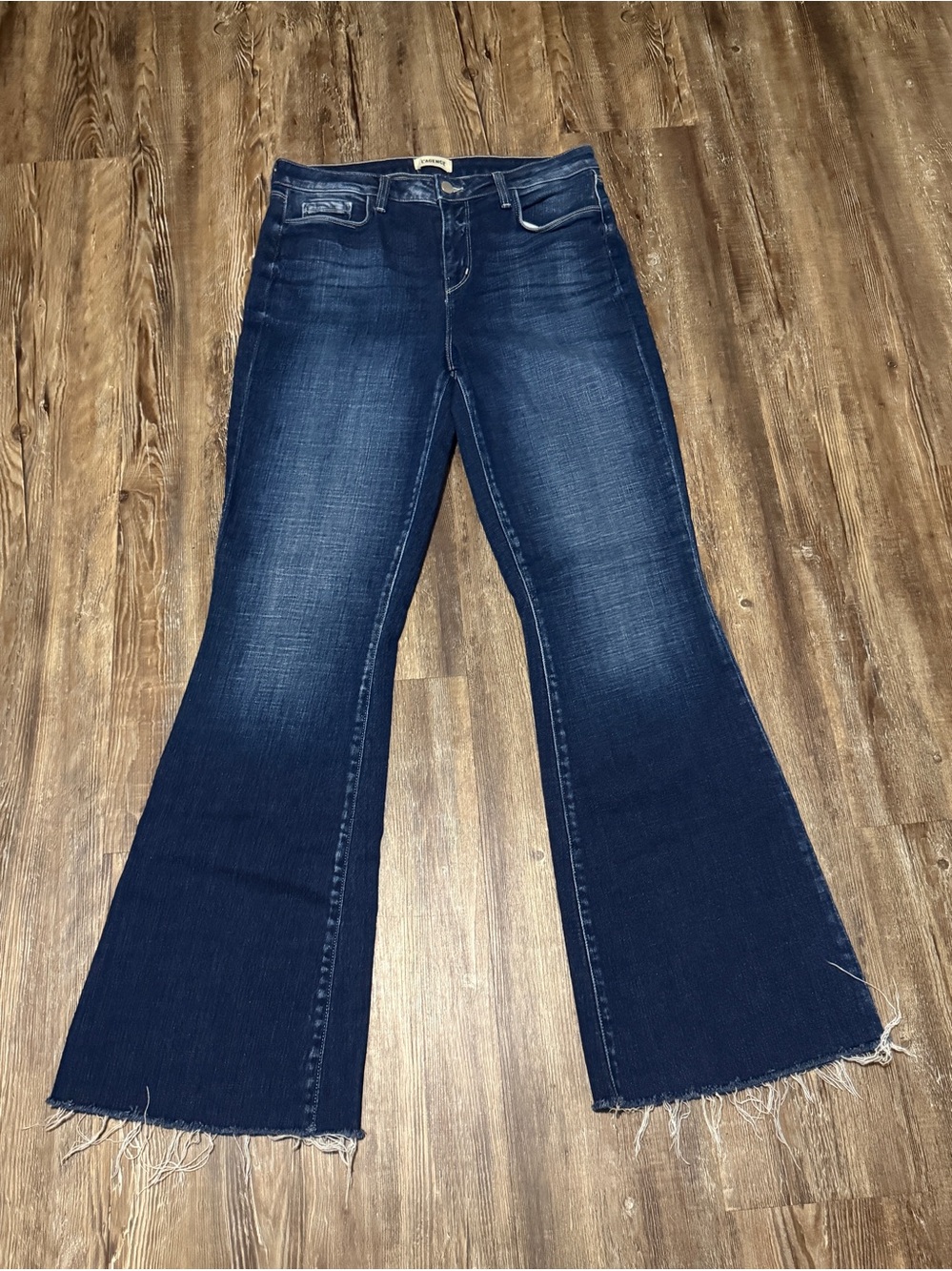 L'agence Sera High Rise Flare Jeans Women's 30 Frayed Hem Stretchy in Beacon Was